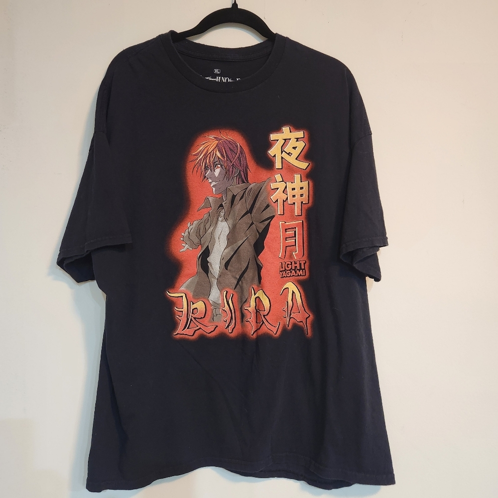 Vintage Y2K Deathnote Light Yagami Kira Black T-shirt Tee Anime Size XL